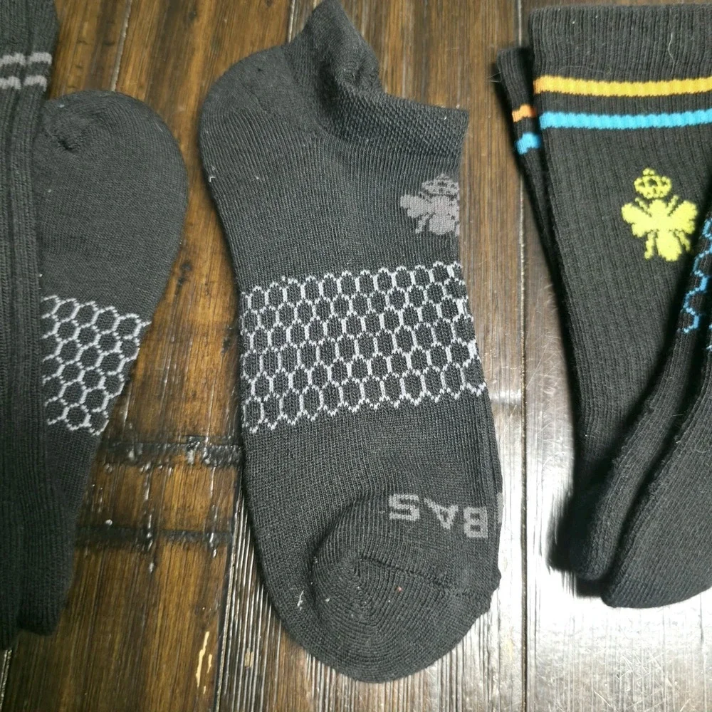 Bombas Socks 3 Pairs Black Ankle Calf Honeycomb Arch Support Bee Logo Sz Medium